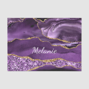 Purple Gold Marble Tissue Paper with Custom Name