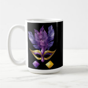 PURPLE & GOLD MARDI GRAS MASKS & FEATHERS COFFEE MUG