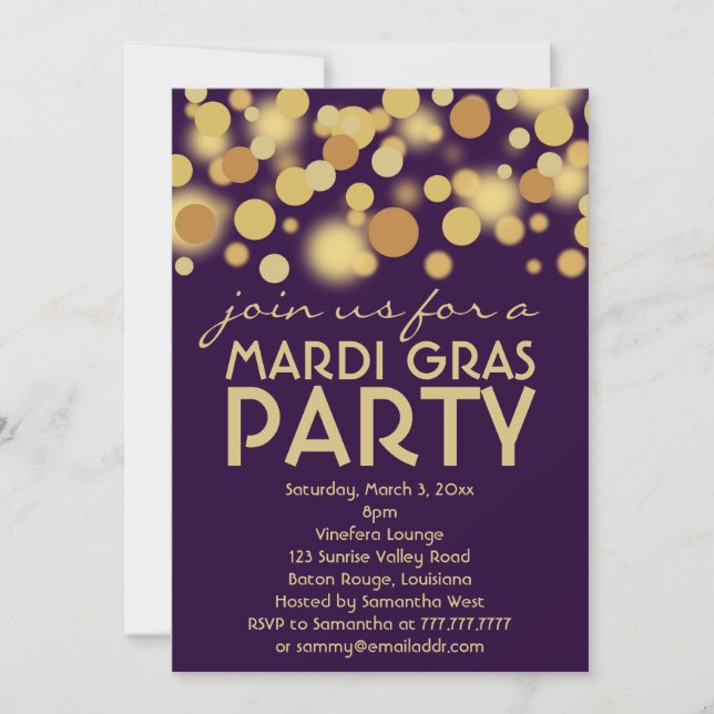 Purple Gold Mardi Gras Party Invitations (Front)