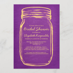 Purple & Gold Mason Jar Bridal Shower Invitations