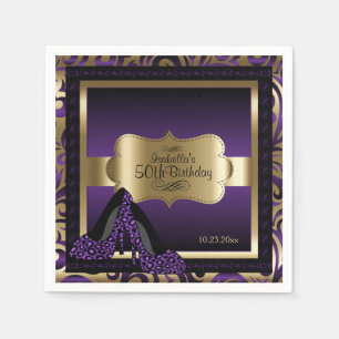 Purple & Gold Metallic - 50th Birthday    DIY Text Napkin
