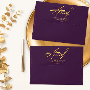 Purple Gold Modern Classic Typography Wedding Envelope