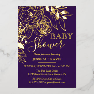 Purple & Gold Modern Floral Baby Shower