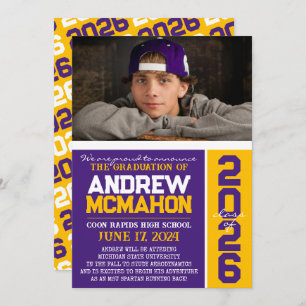Purple & Gold Modern Graduation Photo Announcement