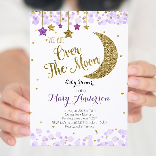 Purple Gold Moon Baby Shower Invitation (Creator Uploaded)