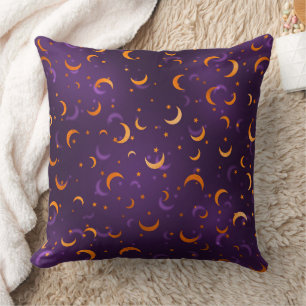 Purple Gold Moon & Stars Cotton Halloween Cushion
