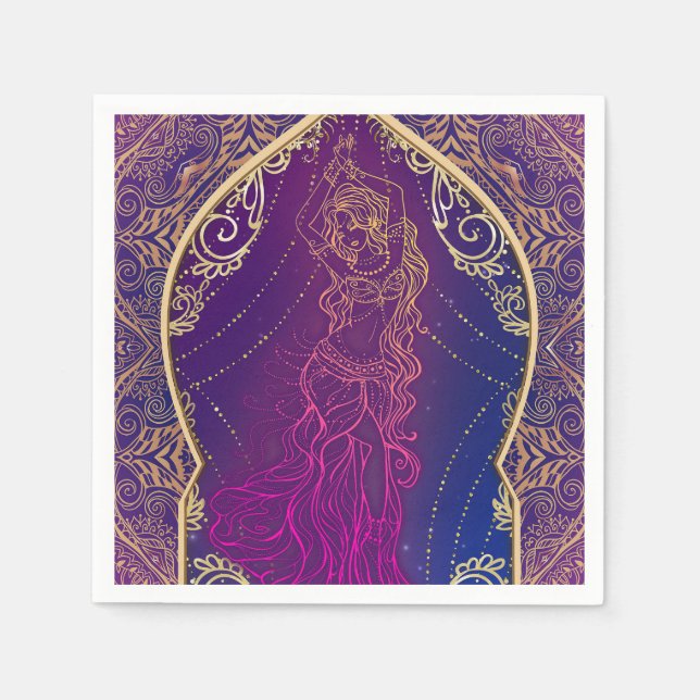 Purple & Gold Moroccan Arabian Belly Dancing Party Napkin (Front)
