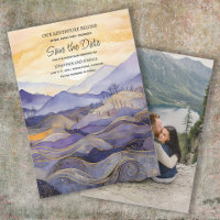 Purple Gold Mountain Wedding Photo Save Date 