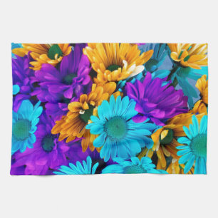 Purple Gold N Turquoise Daisies Tea Towel