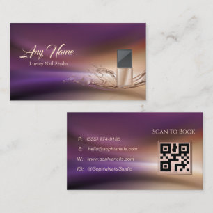 Purple & Gold Nail Technician Business Card with Q