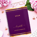 Purple gold name minimalist 2024 planner<br><div class="desc">A stylish girly and feminine dark purple coloured background with a faux gold frame. Personalise and add a year, name, and title. A planner for organising business clients, to do lists, or your daily life. The name is written with a large trendy hand lettered script with swashes. To keep the...</div>