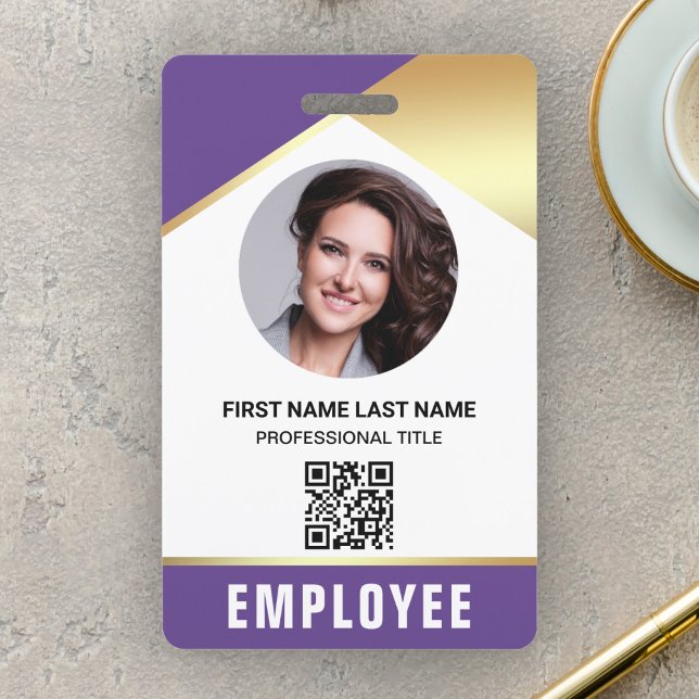 Purple Gold Name Photo QR Code Employee ID Card ID Badge (Creator Uploaded)