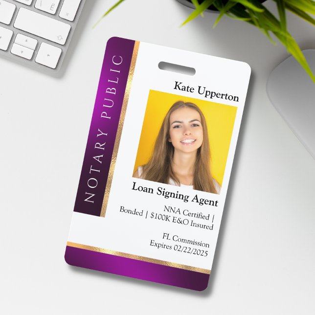 Purple & Gold Notary template for ID ID Badge (Creator Uploaded)