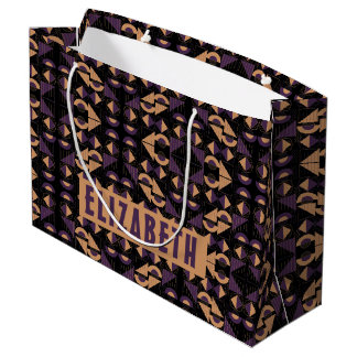 Purple & gold on black Aesthetic abstract Pattern Large Gift Bag