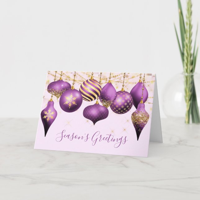 Purple Gold Ornaments Business Holiday Card (Front)
