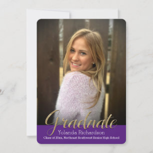 Purple Gold Overlay Photo Graduation Announcement