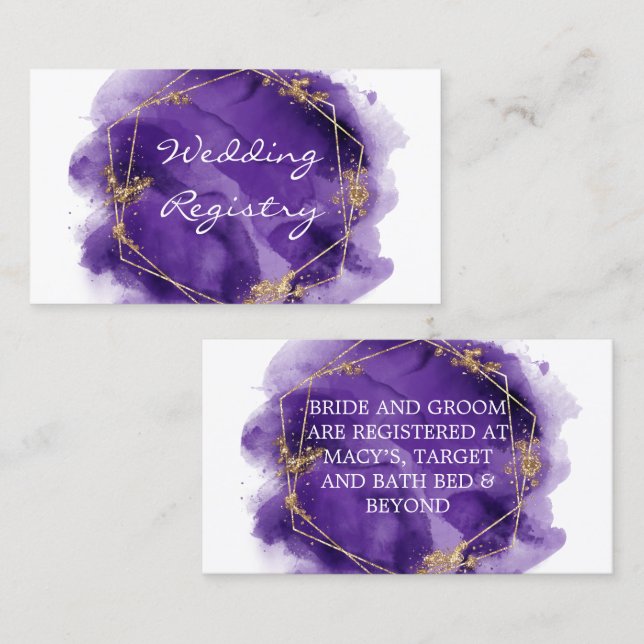 Purple Gold Paint Wedding Registry Enclosure Card (Front/Back)