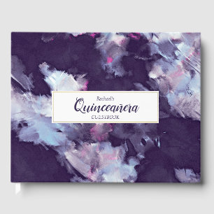 Purple & Gold Painted Abstract Quinceanera Guest Book