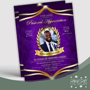 Purple Gold Pastoral Appreciation Church Service  Flyer