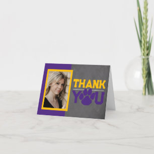 Purple & Gold Paw Print Graduation Folding 2 Photo Thank You Card