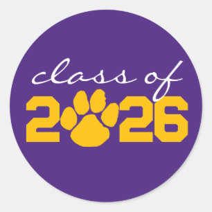 Purple & Gold Paw Print Graduation Stickers