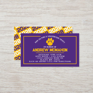 Purple & Gold Pawprint Mini Graduation Invites