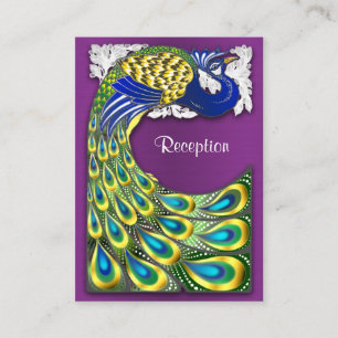 Purple & Gold Peacock Wedding Reception Cards