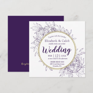 Purple & Gold Peony Modern Floral Toile Wedding Invitation