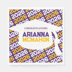 Purple & Gold Personalised Graduation Cap Paper Napkin