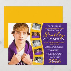 Purple & Gold Photo Filmstrip Grad Announcement