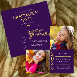 Purple Gold Photo Graduation Announcement   Party