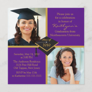 Purple & Gold Photo Graduation Invitation
