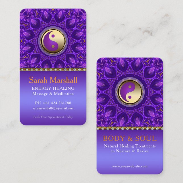 Purple Gold Pink Energy Healing Mandala Business Card (Front/Back)