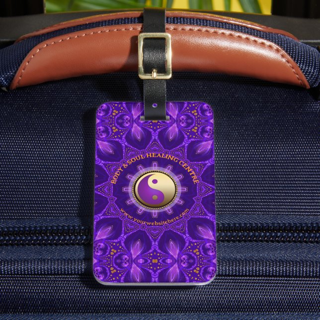 Purple Gold Pink Energy Healing Mandala Luggage Tag (Front Insitu 2)