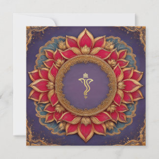 Purple Gold Pink Lotus Indian Ganesh Wedding Invitation