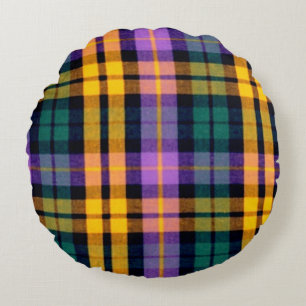 Purple Gold Plaid Round Cushion