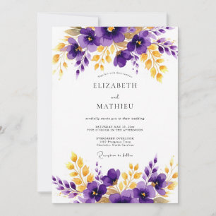 Purple Gold Polished Floral Wedding Invitation