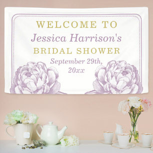 Purple & Gold Pretty Peony Floral Bridal Shower Banner