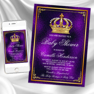 Purple Gold Prince Baby Shower Invitation