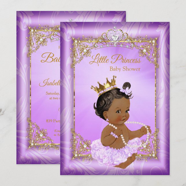 Purple Gold Princess Baby Shower Ethnic Girl Invitation (Front/Back)