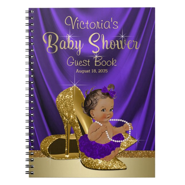 Purple Gold Princess Baby Shower Guest Book (Front)