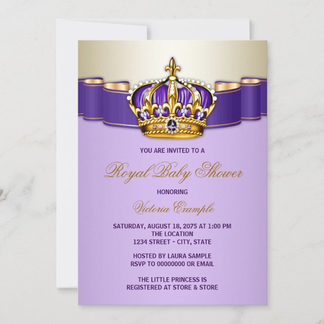 Purple Gold Princess Crown Baby Shower Invitation (Front)