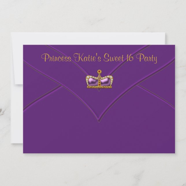 Purple Gold Princess Crown Sweet 16 Party Invitation (Front)