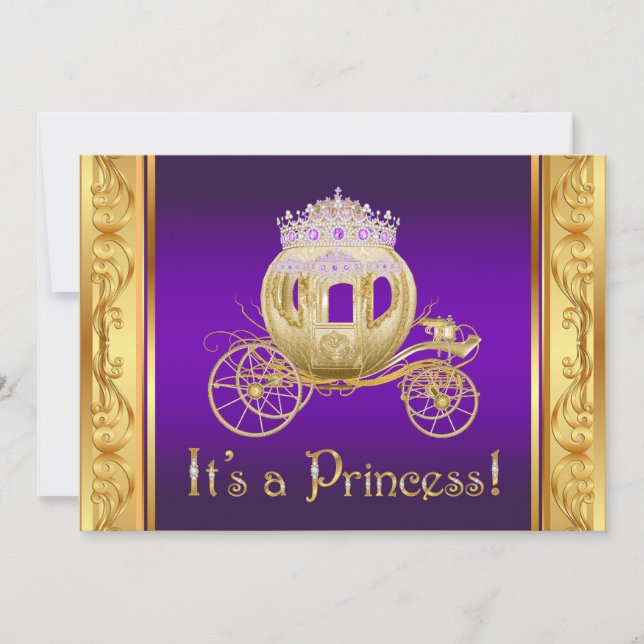 Purple Gold Princess Girl Baby Shower Invitations (Front)