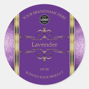 Purple Gold Product Labels Glitter Border Add Logo