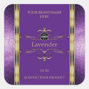 Purple Gold Product Labels Glitter Border Add Logo