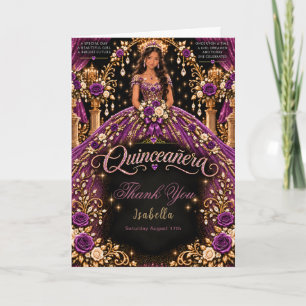 Purple Gold Quinceañera Celebration Thank You Card