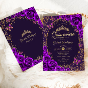 Purple Gold Quinceanera Invitation