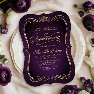 Purple Gold Quinceañera Invitation
