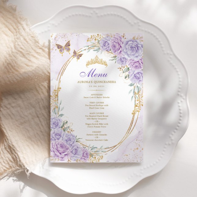 Purple Gold Quinceanera Mis Quince 15 Anos Menu (Creator Uploaded)